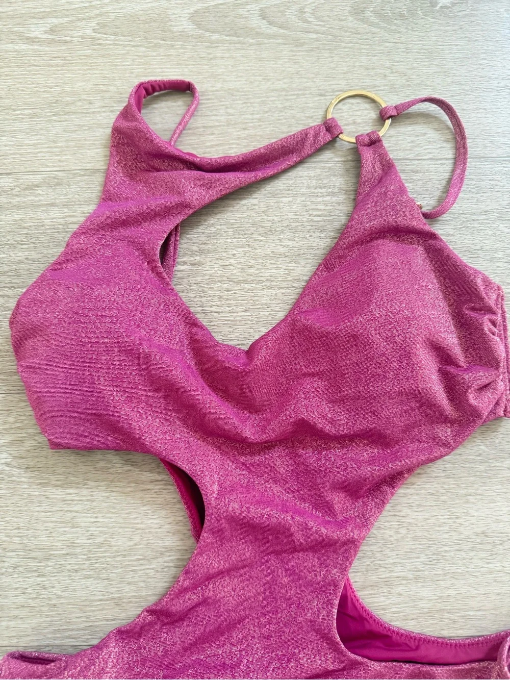 Honey Birdette Metallic Fuchsia Pink Ring Detail Cutout One-Piece Swimsuit S